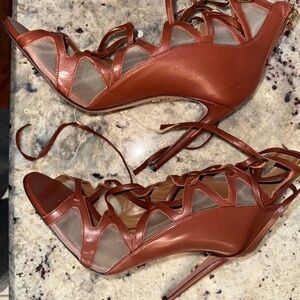 Genuine- Aquazzura Gladiator mesh Leather lace brown Sandals Size EU 39.5/US 9